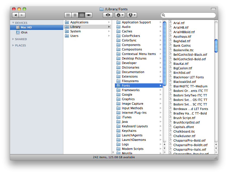 fonts mac os x